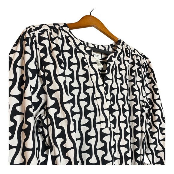 Jessica Simpson cream/black Abstract COTTON V-neck ruffle bottom dress SZ-Large - Picture 6 of 10